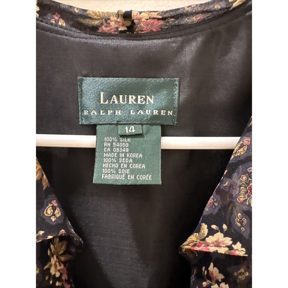 Ralph Lauren 100% Silk Long Floral Print FrontButton Down Sleeveless Dress Sz 14 - Picture 3 of 14